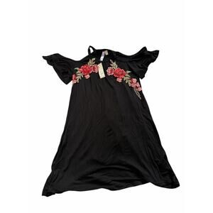 Francesca’s Alya NWT Cold Shoulder Black Boho Appliqué Roses Goth Dress Small